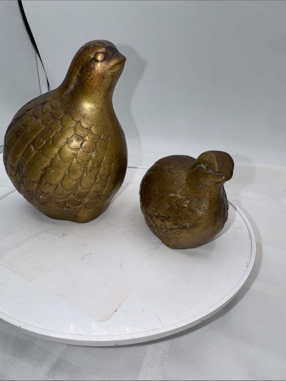 Brass Pair Quail Partridge Bird Figures Paperweight Mid-Century vintage